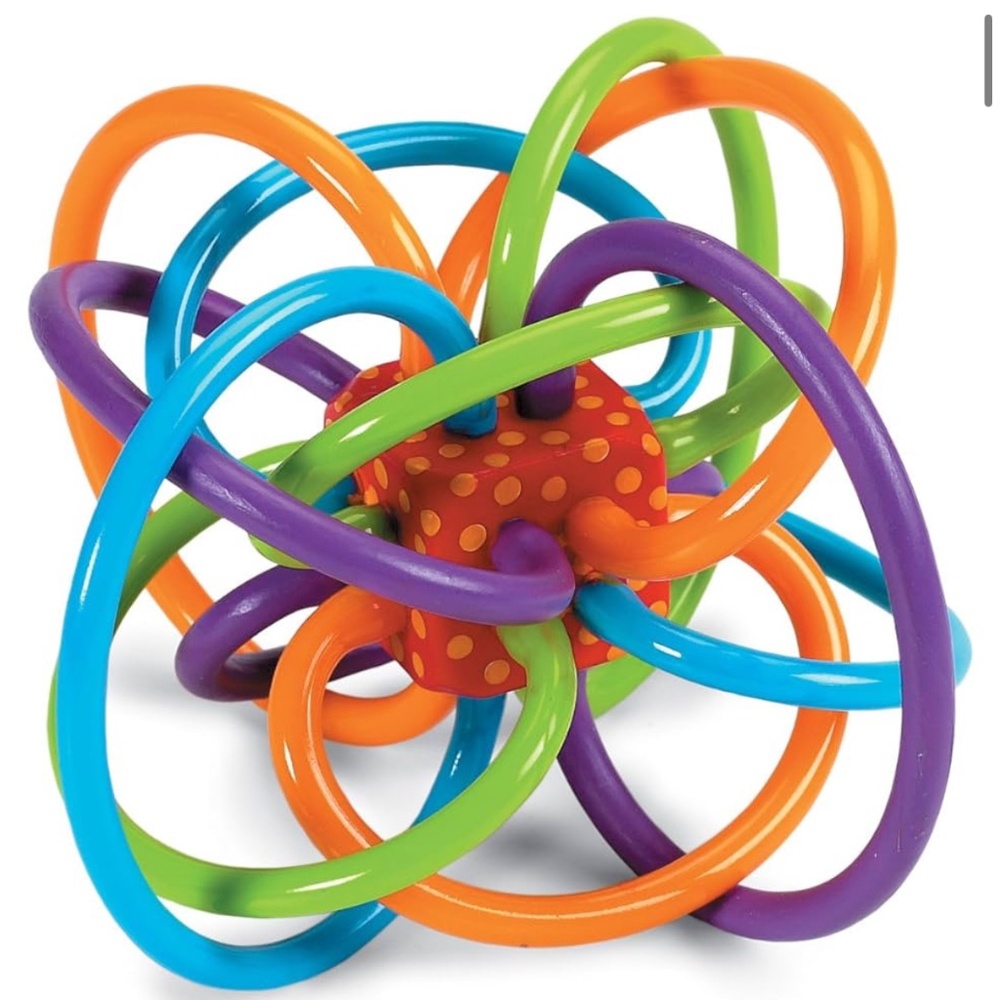 New Manhattan Toy Winkel Rattle & Sensory Teether Toy, Blue/Green/Oran